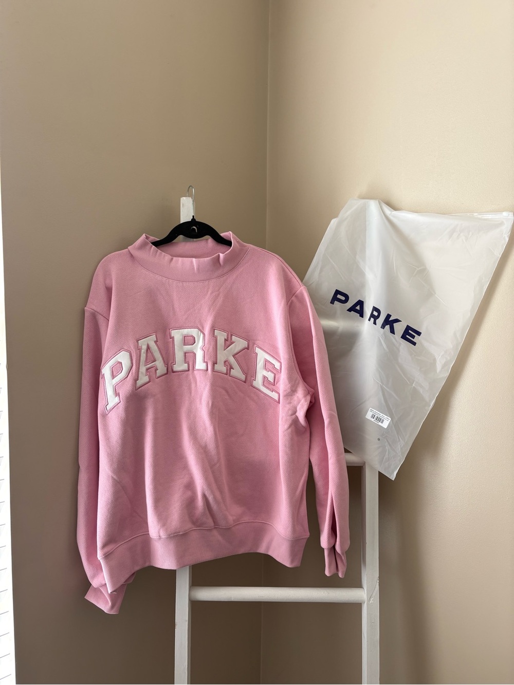PARKE Pink Crewneck Sweatshirt with White Lettering